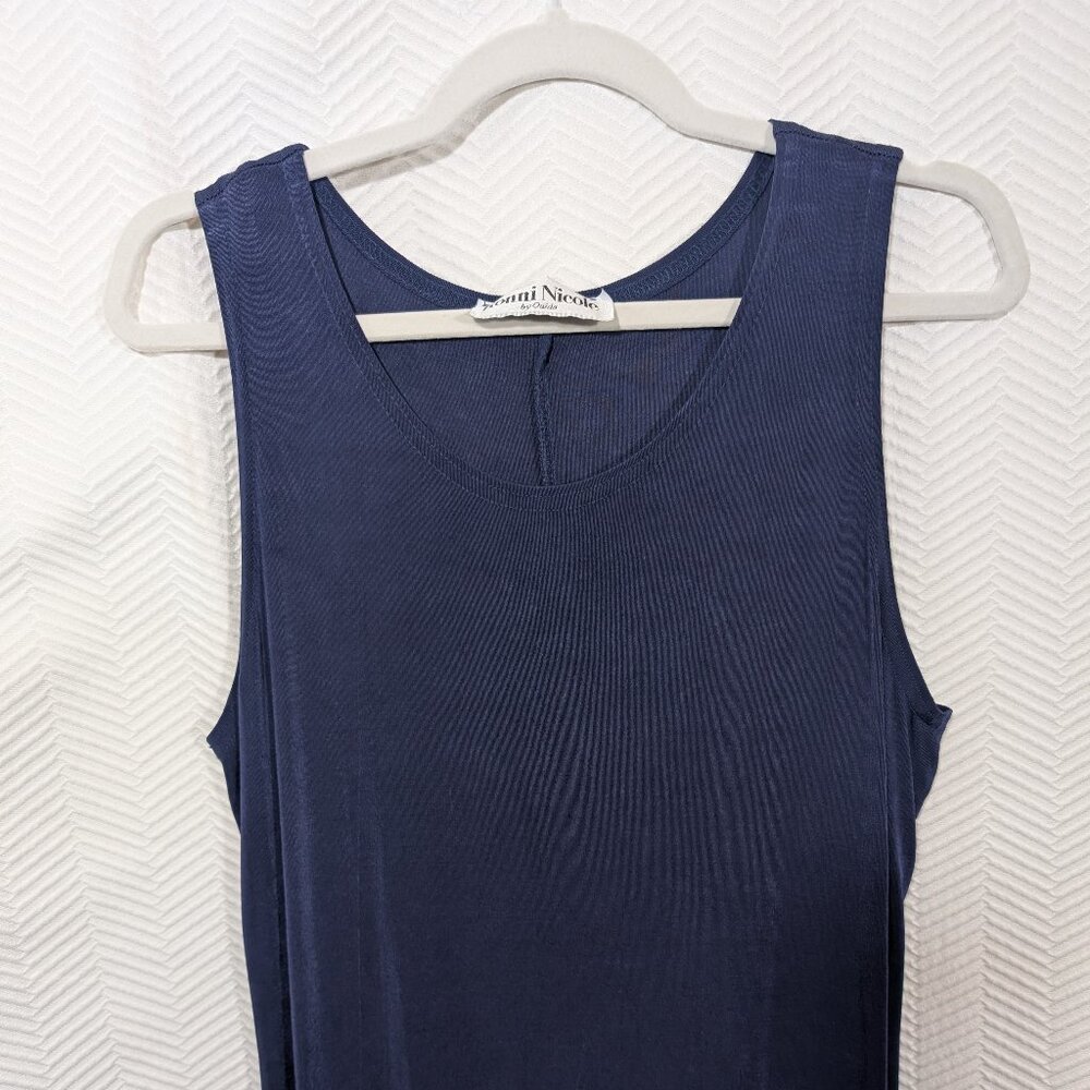 Vintage Ronni Nicole Slinky Navy Blue Maxi Dress Sleeveless Estimated Size Large - Picture 5 of 8